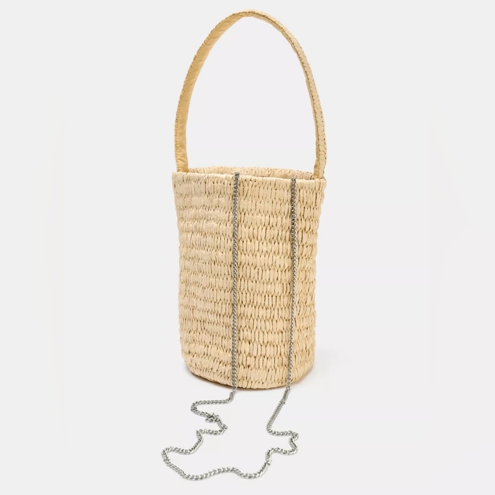 ZARA Straw Bag with Floral Embroidery in Light Beige. Brand new! - Picture 4 of 8